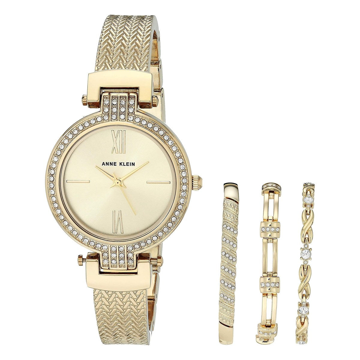 Anne Klein Crystal Accented Bangle Watch and Bracelet Box Set Model Ak-1868gbst