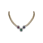 Cuban Link Chain Bracelet with Emerald Cut Halo Pendant
