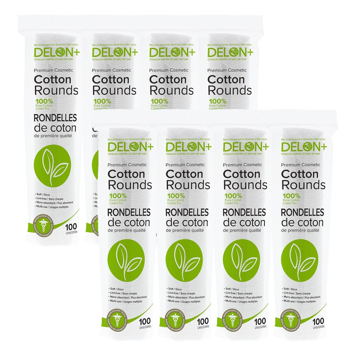 Delon+ Cotton Premium Cotton Cosmetics Rounds 100 Counts