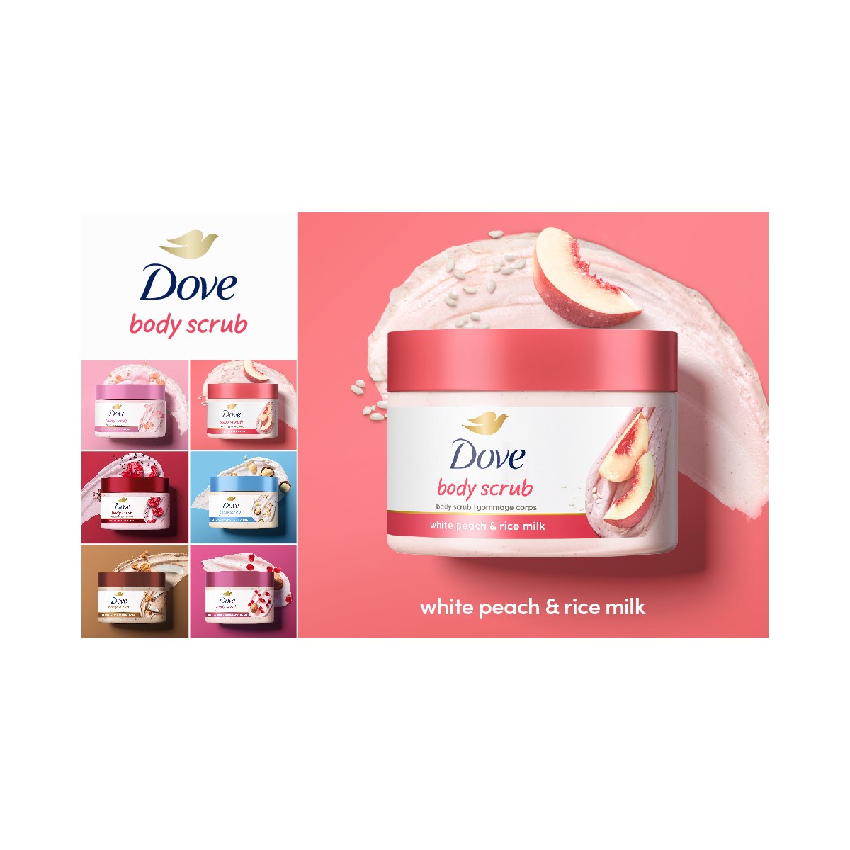 Dove Body Scrub White Peach & Crushed Rice 150z