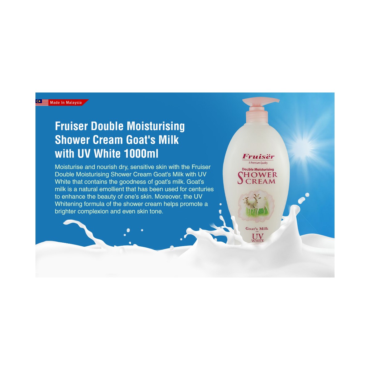 Fruiser Double Moisturizing Cream Goat's Milk UV White with Milk & Honey 1000ml