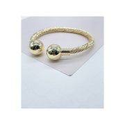 Gold Twisted Opening Two Ball Bangle