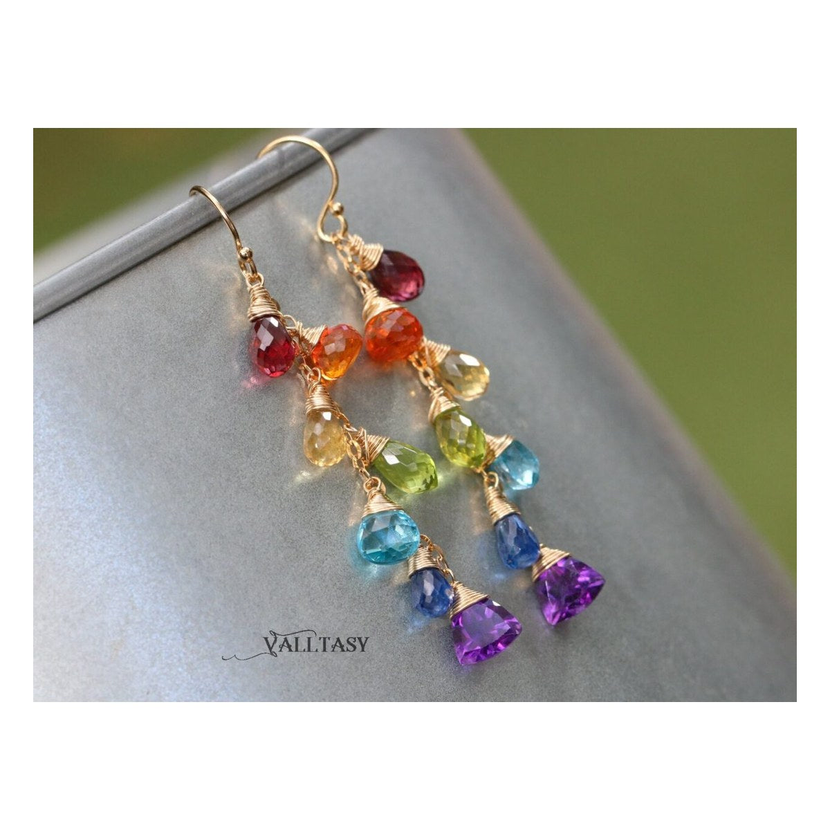 Multi Color Gemstone Drop Earrings