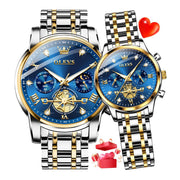 Olevs Two Tone Stainless Steel Blue Dial Matching Couple Watch Set