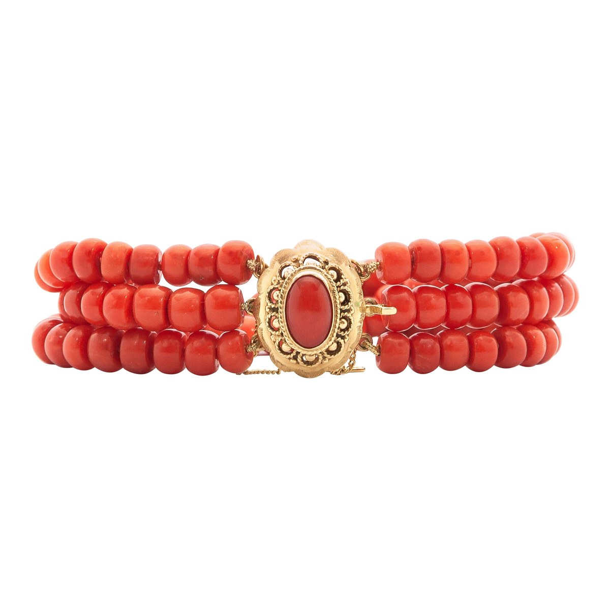 Red Coral and Gold Beaded Bracelet